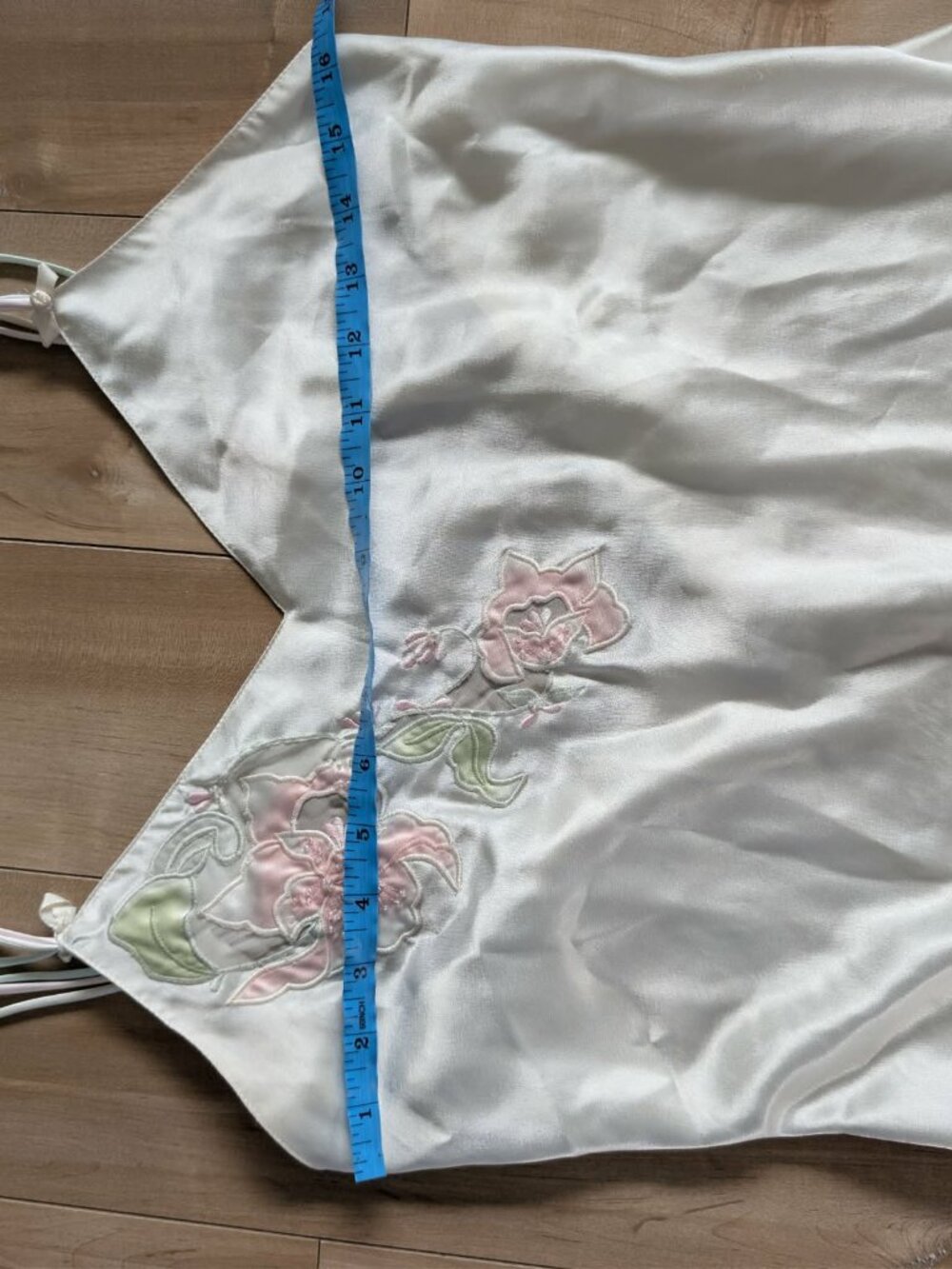 Vintage Eaton Satin Slip Dress Floral Appliqué Coquette Fairy Y2K M - Picture 6 of 9
